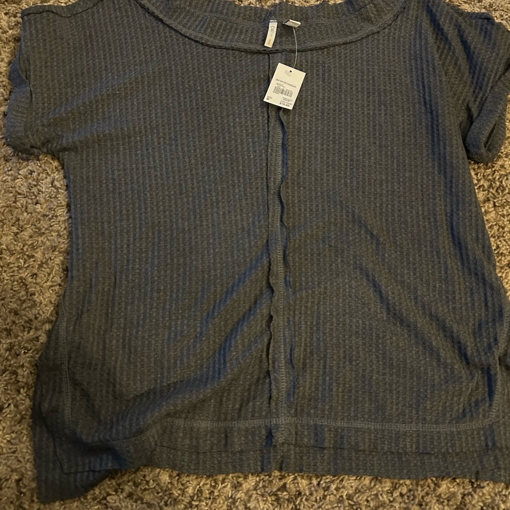 Cato Ribbed Short Sleeve Top in Heather Charcoal